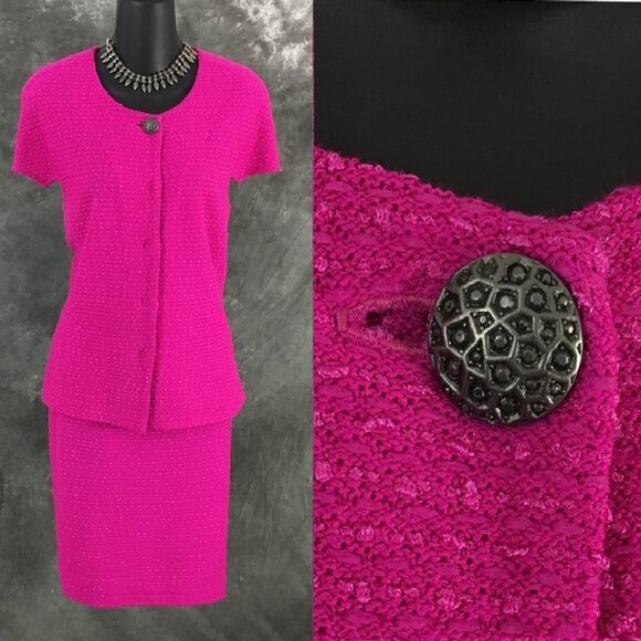 BEAUTIFUL St John knit pink jacket skirt suit size 6 - Picture 2 of 11